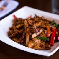 Fiery Chicken · Wok stir-fried with bean curd tofu, red bell peppers, string beans, garlic, chili and soy sa...