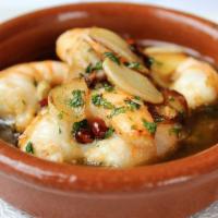 Gambas al Ajillo · Garlic Shrimp:
Gluten-free, Lactose-free, Nuts-free