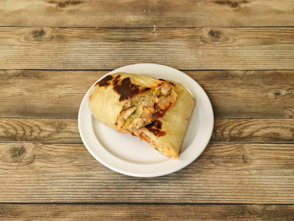 Buffalo Chicken Wrap · Crispy or grilled chicken tossed in Buffalo sauce, pepper jack, lettuce and ranch on a flour tortilla.