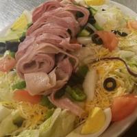Chef Salad · Lettuce, tomatoes, onions, green or red peppers, cheese, black olives, egg, turkey, ham and ...
