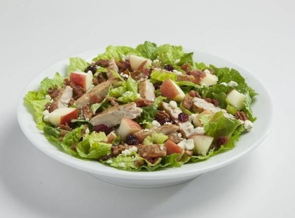 Chicken Harvest Party Salad · Serves 10 guests. Fresh lettuce, baby spinach, sliced grilled chicken breast, hardwood smoked bacon, bleu cheese, fresh crisp apples, honey roasted pecans, cranberries, apple cider vinaigrette.