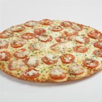 Margherita Pizza · Roma tomatoes, Asiago cheese, fresh mozzarella.