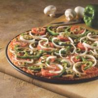 Very Veggie Pizza · Freshly cut Roma tomatoes, green peppers, yellow onions, fresh mushrooms, baby spinach and b...