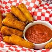 Mozzarella Sticks · 6 pieces. Mozzarella cheese that has been coated and fried.