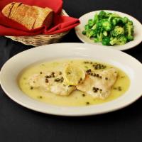 Pollo Piccata · Chicken breasts simmered with lemons, capers and white wine. Served with side of broccoli or...