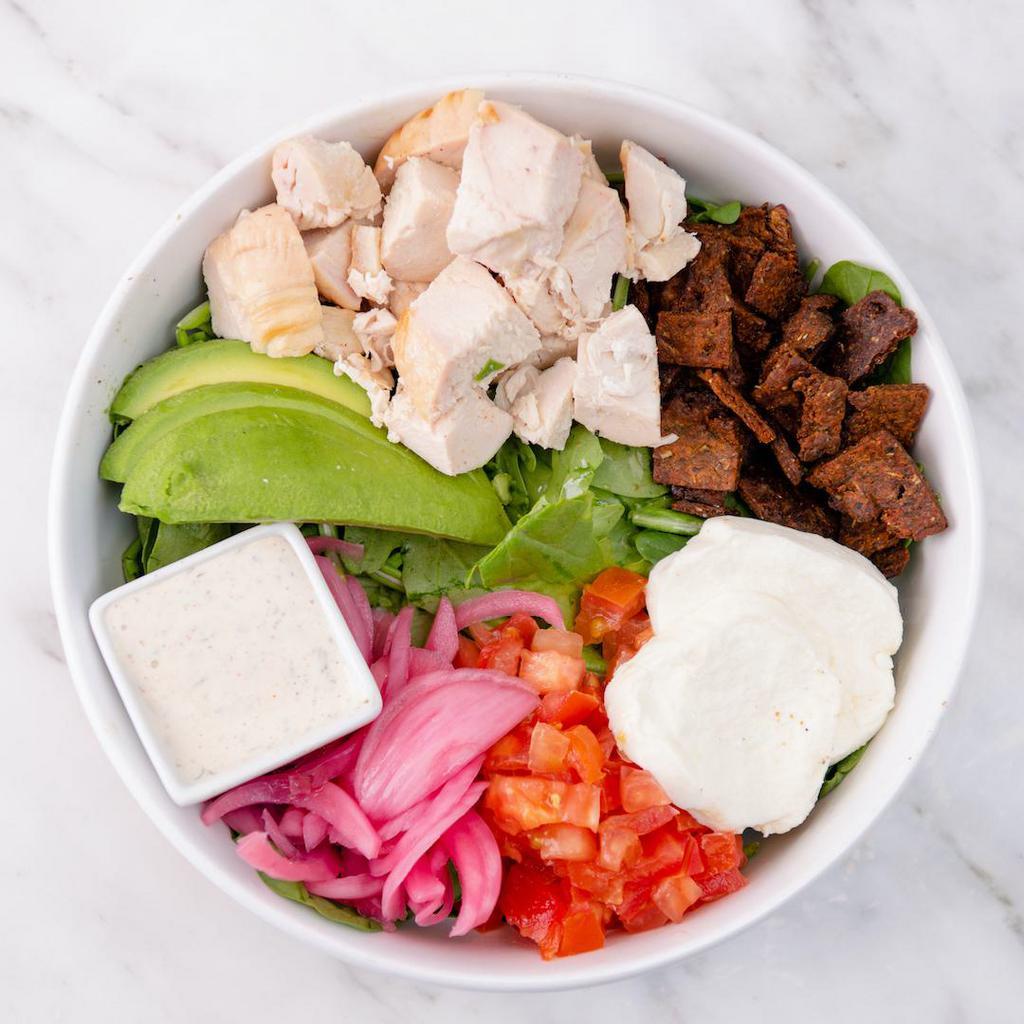 Tuscany · Mixed greens, tomatoes, avocado, fresh mozzarella, gluten-free croutons, pickled red onions, balsamic vinaigrette. Served with your choice of roasted antibiotic-free chicken or roasted sesame tofu.
