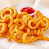Seasoned Curly Fries · Spiralized seasoned potatoes deep-fried.