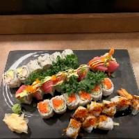 Bluefin's Boat Combo · 1 Bluefin roll, 1 California roll, 1 spicy tuna roll and 1 shrimp tempura roll.