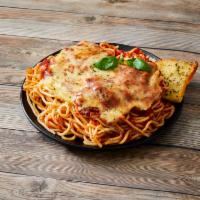 Chicken Parmigiana Dinner · Breaded chicken cutlets smothered in zesty red sauce, topped with our 2 cheese blend, and ba...