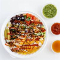 Superior Bowl · Your choice of Protein  over  Rice and Spring Mix with Grilled Onions, Roasted Pepper and  M...