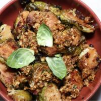 Roasted Brussels Sprouts · Fig and wine reduction, caramelized walnuts 