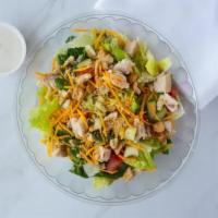 Chicken Ranch Salad   · Romaine lettuce, grilled chicken strip, sliced tomato, celery, shredded cheddar cheese, crou...