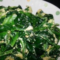 Horenso Tamago · Butter sauteed spinach with egg.