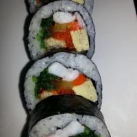 8 Pieces Futomaki · Big roll with vegetables and eggs. Rolled rice in toasted seaweed.