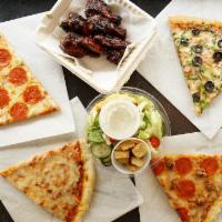 Pizza Slice, Caesar Salad and 4 Wings · 