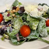 House Salad · mixed greens, shaved parmesan, kalamata olives, grape tomatoes, pine nuts, red onions, and b...