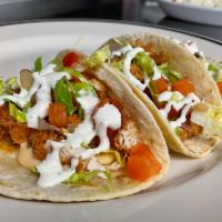 BLT Chicken Tacos · hand cut, battered to order chicken tenders on flour tortillas with chipotle queso, bacon, s...