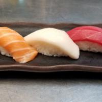 5 Pieces Sushi Sampler · Salmon, tuna, white tuna, yellowtail and eel.