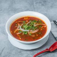 M5-Hue’s Style Noodle Soup · Spicy. Bun bo hue. This dish has a unique flavor of shrimp paste, lemongrass, and chili spic...