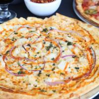 Buffalo Chicken Pizza · Garlic ranch sauce, mozzarella, diced white meat chicken, red onion, and a drizzle of buffal...
