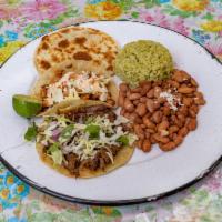 QUESADILLA & TACOS MIX · One Quesadilla and two soft tacos with your choice of tortillas and meat. Served with Beans ...