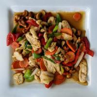 Cashew Nut · Choice of chicken, pork, beef, or tofu stir-fried with cashew nuts, onion, carrot, green oni...