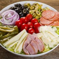 Rosati’s Antipasto Salad · Romaine and iceberg lettuce, spinach leaves, green pepper, red onion, black and green olives...