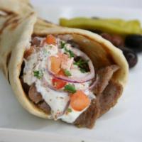 Gyro Pita · Mixed beef and lamb with lettuce, tomatoes, onion, feta cheese, and tzatziki sauce. Add extr...