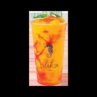Mango Almighty Smoothie · A classic drink combines the sweetness of. Mango with the subtle saltiness of chamoy and spi...