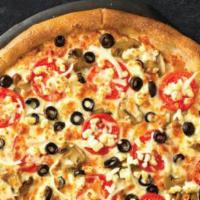 Large Garden Pizza  · 8 slices. Mushrooms, black olives, onions, sliced tomatoes, our signature sauce and 3-cheese...
