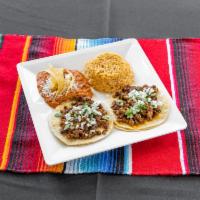 2 Tacos Combo · 2 taco, arroz, frijol y queso, cebolla y cilantro2 taco, rice, beans with cheese, onion and ...