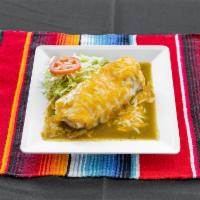 Burritos Mojados / Wet Burritos · Arroz(rice), frijol(beans), queso (cheese), y ensalda (small salad).  