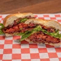 BLT on a Bagel · Crispy bacon (6 slices) served with mayo, lettuce and tomato.