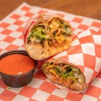 Buffalo Chicken Wrap · Grilled chicken filet, blue cheese, buffalo sauce, and romaine lettuce.