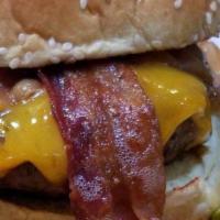 Bacon Cheese Burger · Half a pound of Angus ground chuck char-grilled, topped with bacon,  American cheese,  and s...
