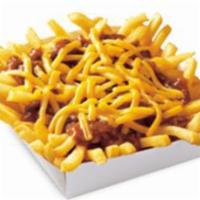 Classic Chili Cheese Fries · Fried potatoes topped with cheese and chili. 