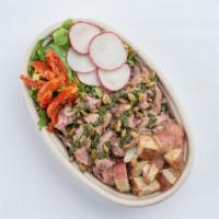 Chimichurri Steak and Potato Bowl · Grain Blend, Super Greens, Steak, Roasted Potato, Roasted Tomato, Radish, Chimichurri, Lemon...