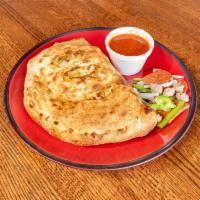 Super Calzone · Pepperoni, sausage, green peppers and onions. Made with fresh dough, mozzarella, garlic and ...
