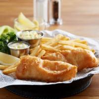 Fish & Chips · Premium cod fillets hand-battered to order in our signature fish and chips batter and deep-f...