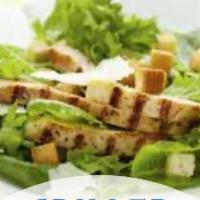 Grilled Chicken Salad · Grilled chicken on salad mix with tomatoes, cucumbers, onions, croutons, cheddar Jack cheese...