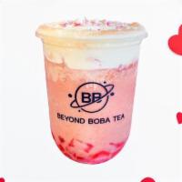 Love Potion · Classic black tea blended with non-dairy creamer, flavorful strawberry jam, chewy strawberry...