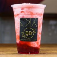 Strawberry Smoothie · Sweet strawberry flavor ice-blended with milk and layered over strawberry jam and strawberry...