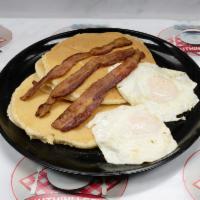Plain Pancakes or French Toast · Add bacon, ham, sausage, eggs or cheese for an additional charge.