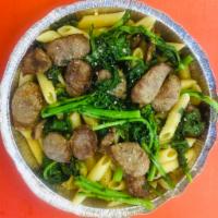Rigatoni Veneziani · Sliced sausage and broccoli rabe in olive oil and garlic.