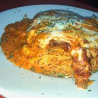 Chicken alla Vodka · Breaded chicken, melted mozzarella, creamy vodka sauce.