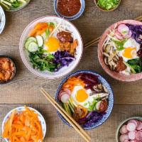 Build Your Own Bibimbap · Become the chef and build your own bowl!!  pick your fresh vegetable, juicy protein, garnish...