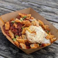 Pulled Pork Loaded Fries · Pulled pork, grilled onions, provolone and cheddar cheese, honey BBQ.