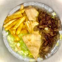 Gyro beef platter · Gyro beef,Rice , fries , salad white sauce