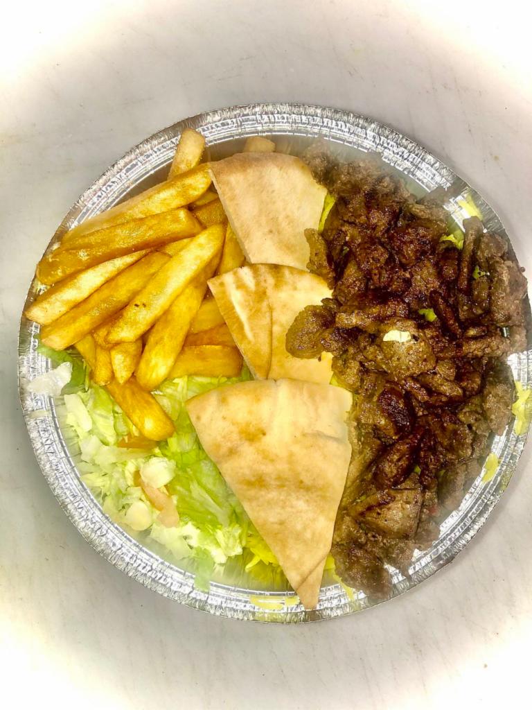Gyro beef platter · Gyro beef,Rice , fries , salad white sauce