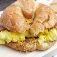 Bacon, Egg and Cheese Sandwich · Delicious Bacon, Egg and Cheese Sandwich served on a Croissant, Bagel or Wheat Bread
